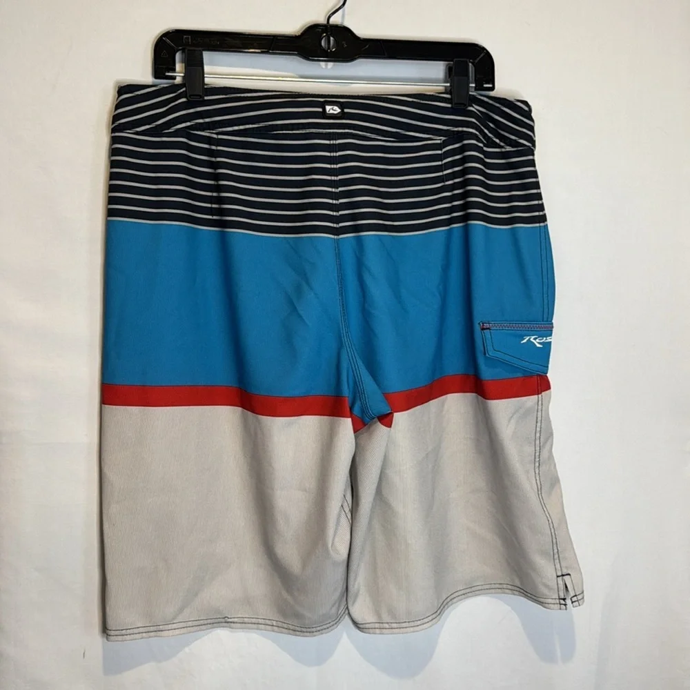 Rusty men’s board shorts blue black striped size 34 waist
